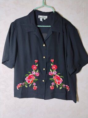 SK & Company Embroidered Rose Blouse Top size 12